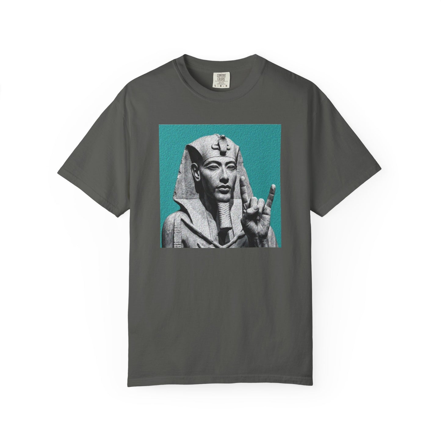 Egyptian Pharaoh Graphic T-Shirt in Pepper — vintage Egyptian statue graphic, garment-dyed heavyweight cotton tee
