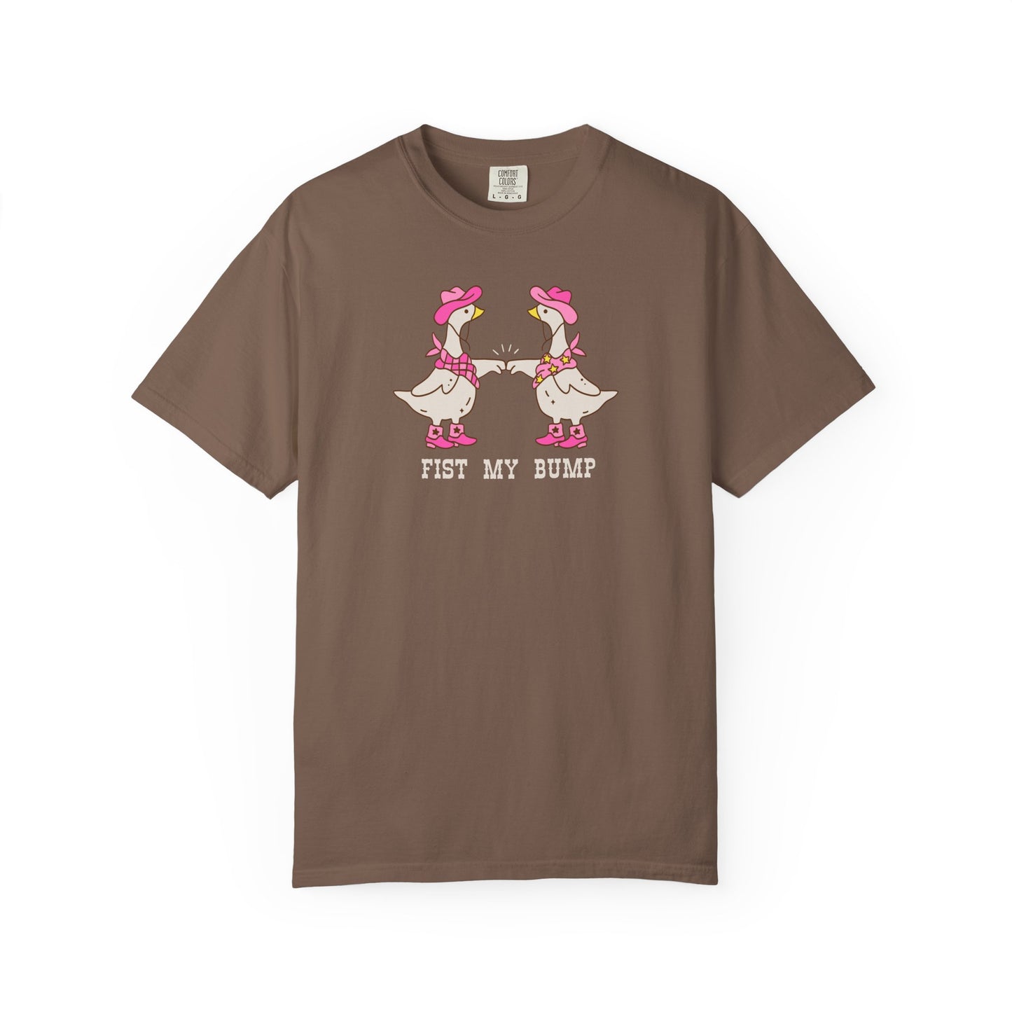 Funny Western Goose T-Shirt in Espresso — "Fist My Bump" silly graphic tee