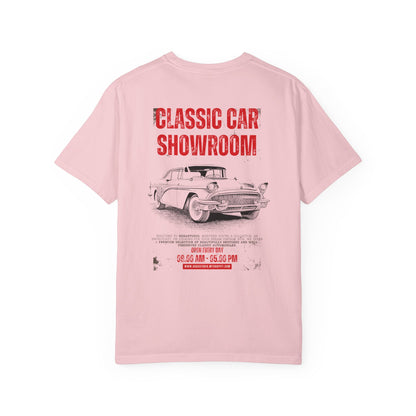 Classic Car Showroom Graphic T-Shirt — 'Old Boy Toy' Vintage Car Tee