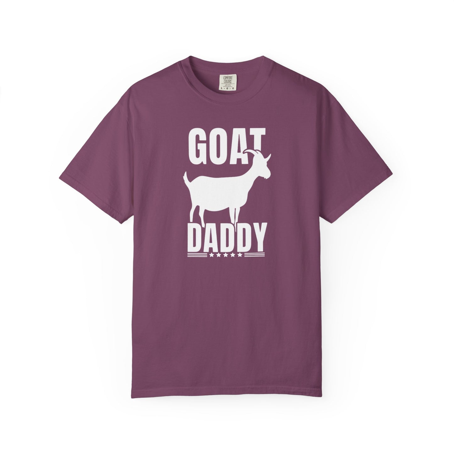 GOAT Daddy funny goat dad graphic tee in Berry — Comfort Colors garment-dyed Father's Day shirt