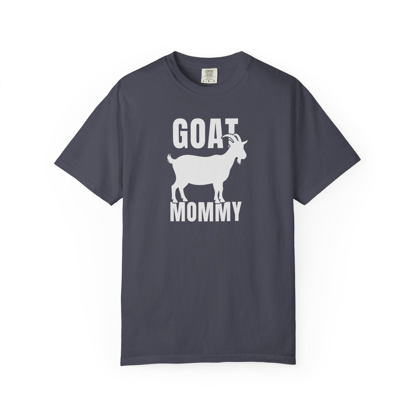 Goat Mommy funny goat mom graphic tee in Navy— Comfort Colors garment-dyed farm mom shirt