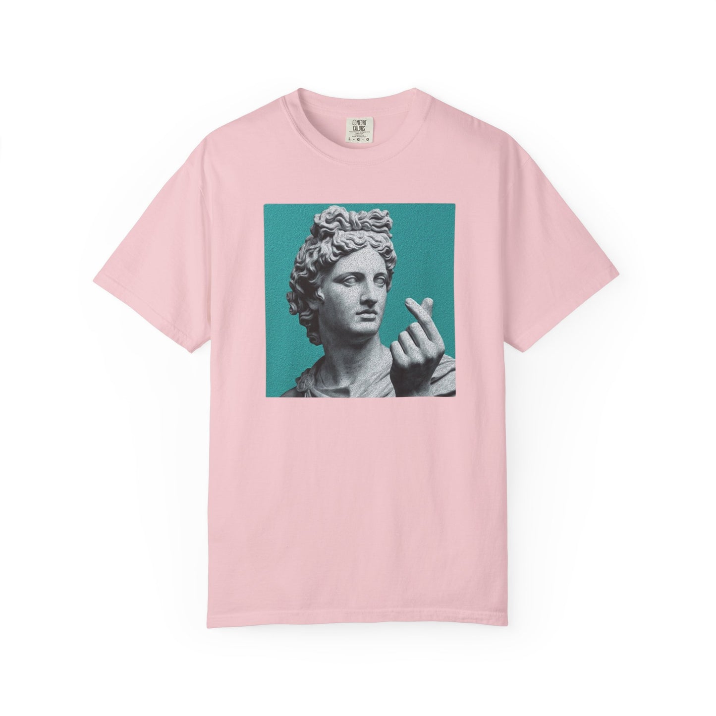 Statue Heart Gesture T-Shirt in Blossom — marble statue heart gesture graphic, vintage art garment-dyed tee