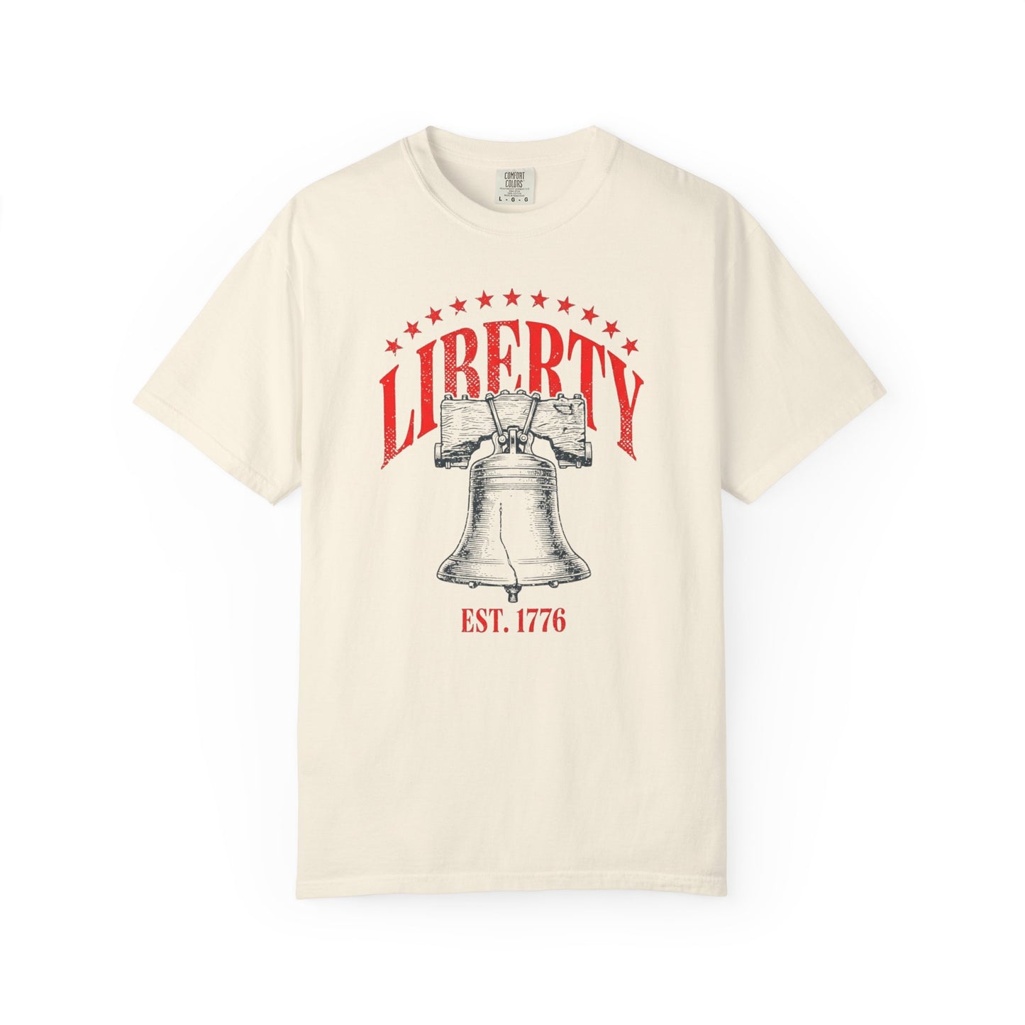 Liberty Bell T-Shirt EST. 1776 in Ivory — vintage garment-dyed patriotic tee