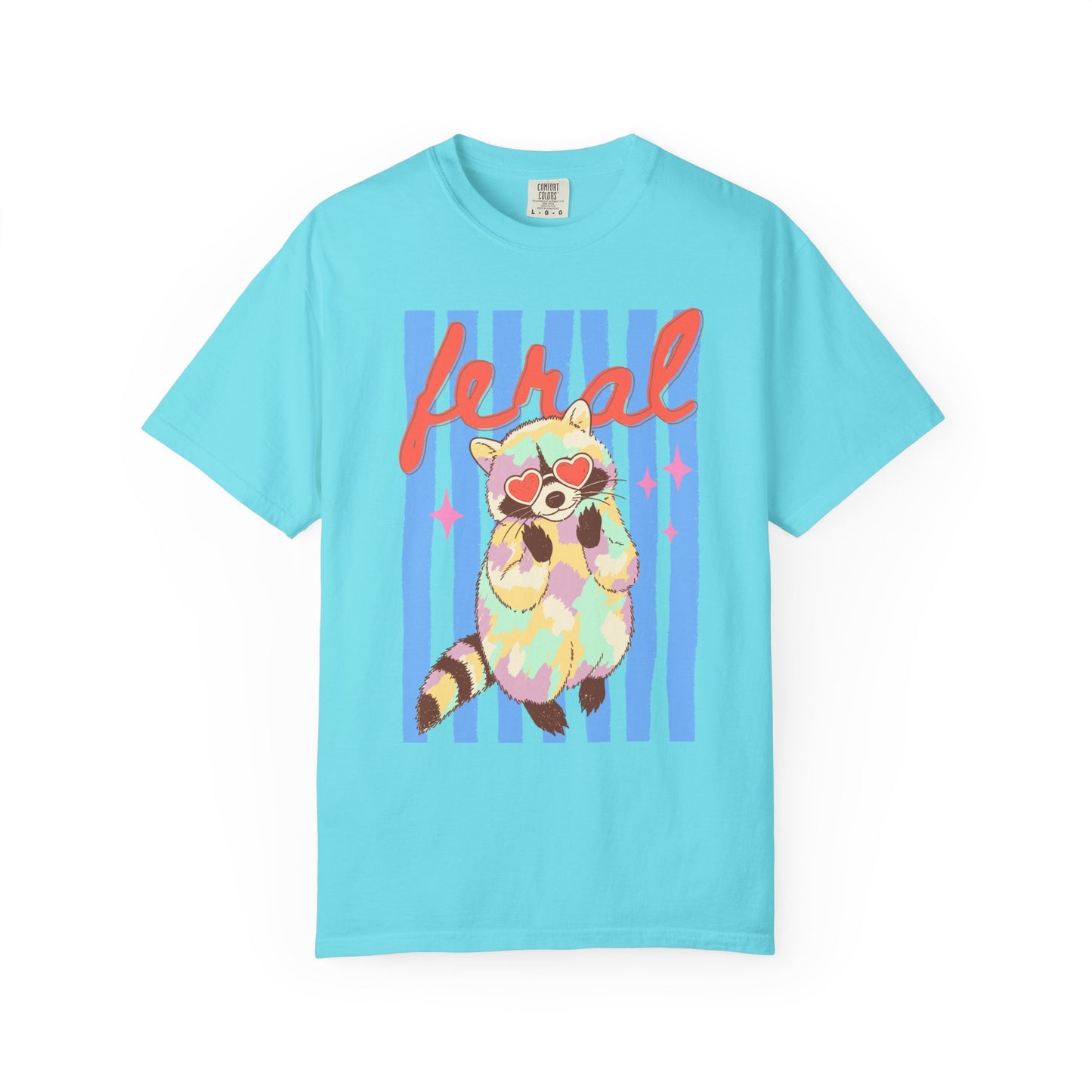 Raccoon Vibes T-Shirt in Lagoon Blue – relaxed fit raccoon tee