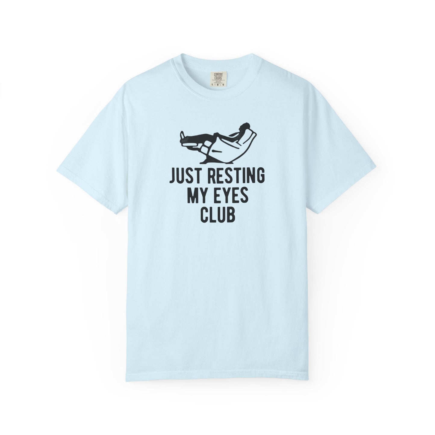 Just Resting My Eyes Club T-shirt in Chambray — funny garment-dyed graphic tee