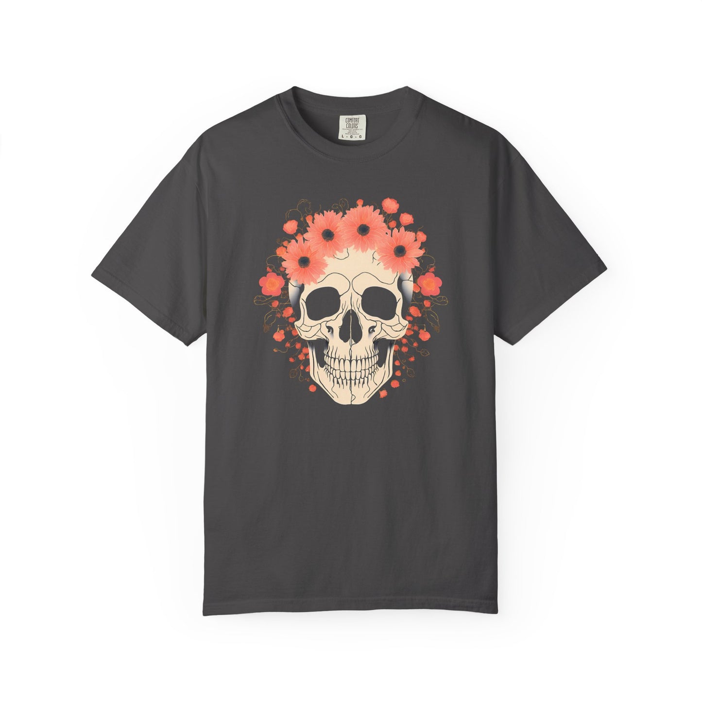 Floral Skull Graphic T-Shirt in Graphite — dark floral crown gothic tee