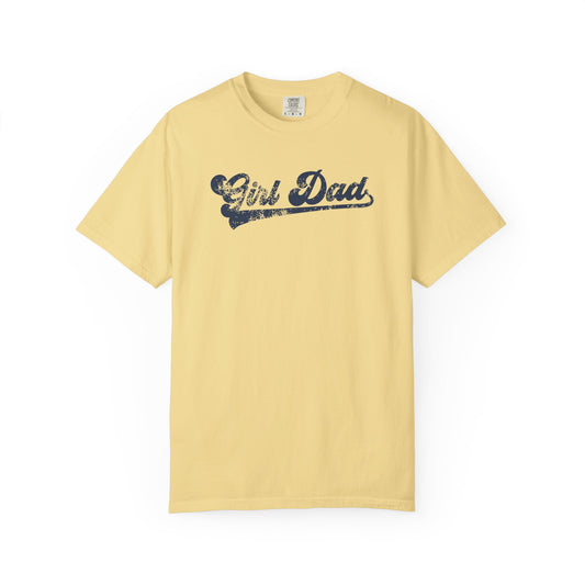 butter t-shirt with 'Girl Dad' text on a white background