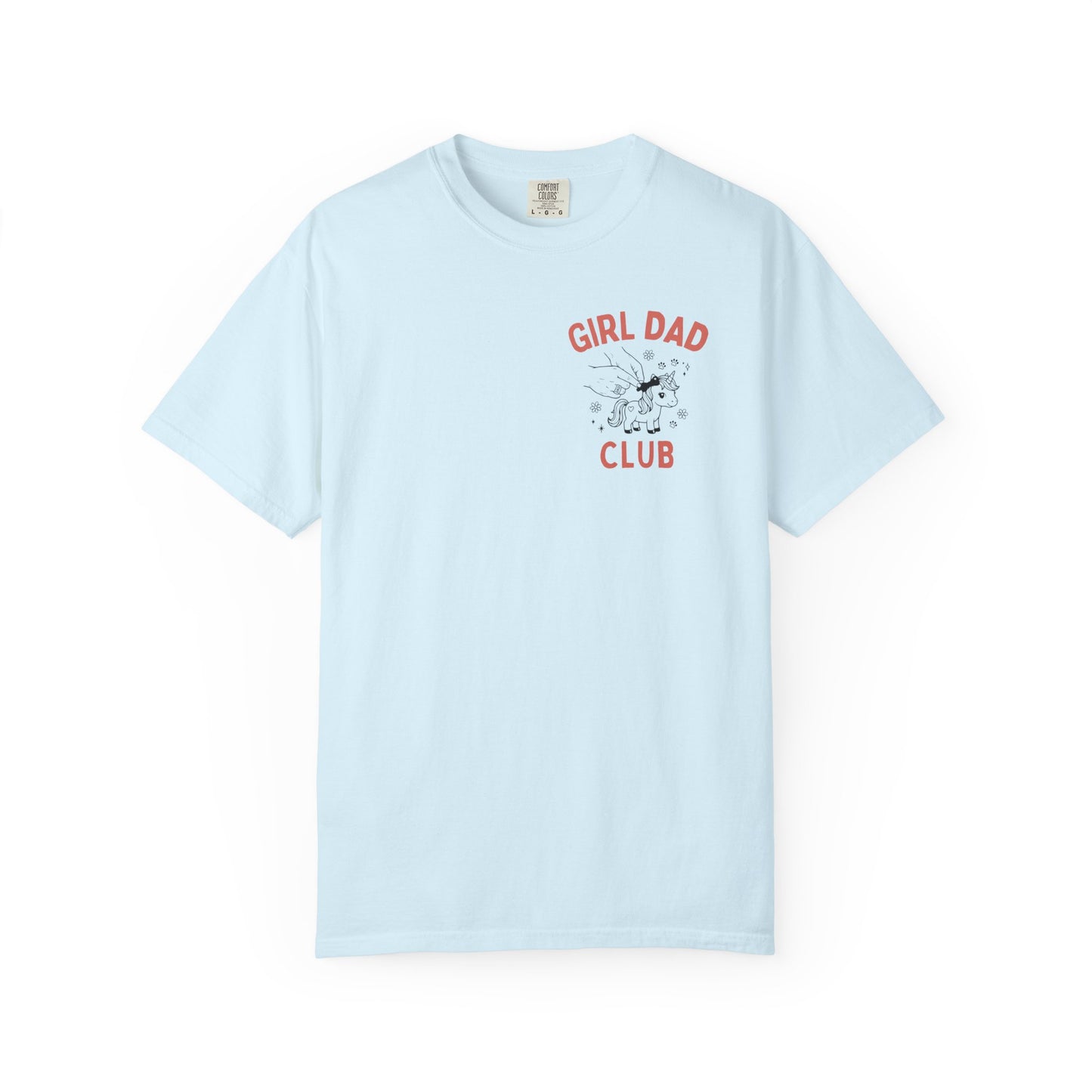 Girl Dad Club chambray t-shirt with graphic print on a plain background