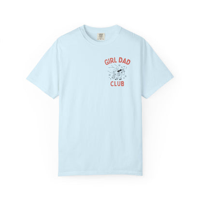 Girl Dad Club chambray t-shirt with graphic print on a plain background