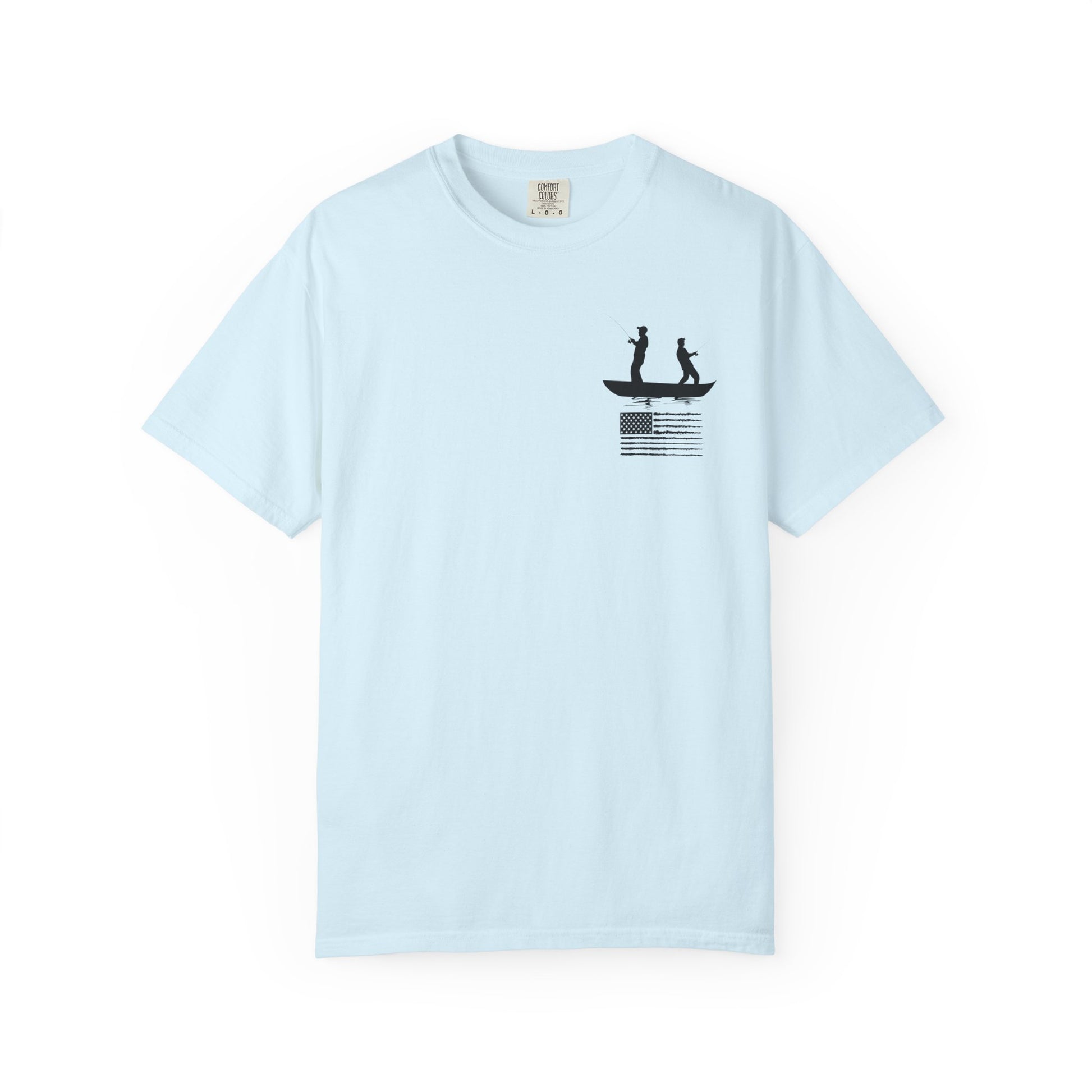 Fishing Flag T-Shirt in Chambray — American fishing gear graphic tee, front view