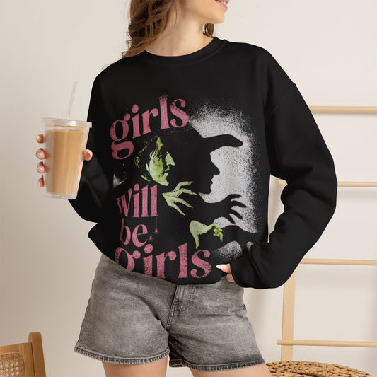 Girls Will Be Girls retro graphic crewneck sweatshirt in Black 50/50 cotton-poly blend
