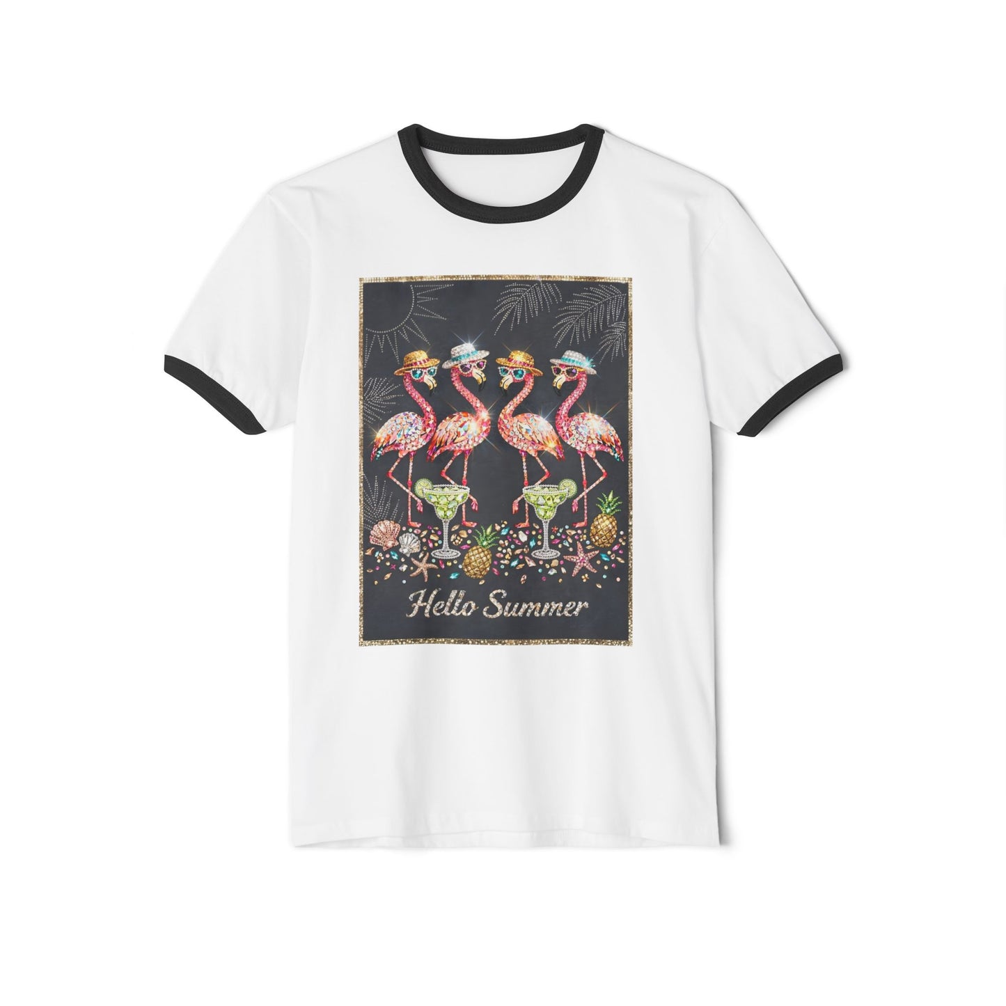 Hello Summer Flamingo Ringer T-Shirt