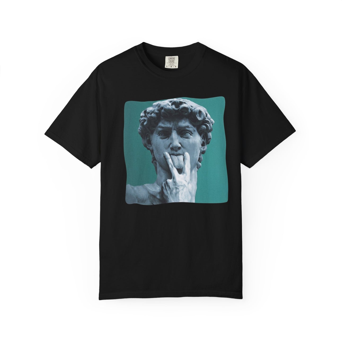 Statue of David Pop Art t-shirt in Black — heavyweight garment-dyed cotton tee
