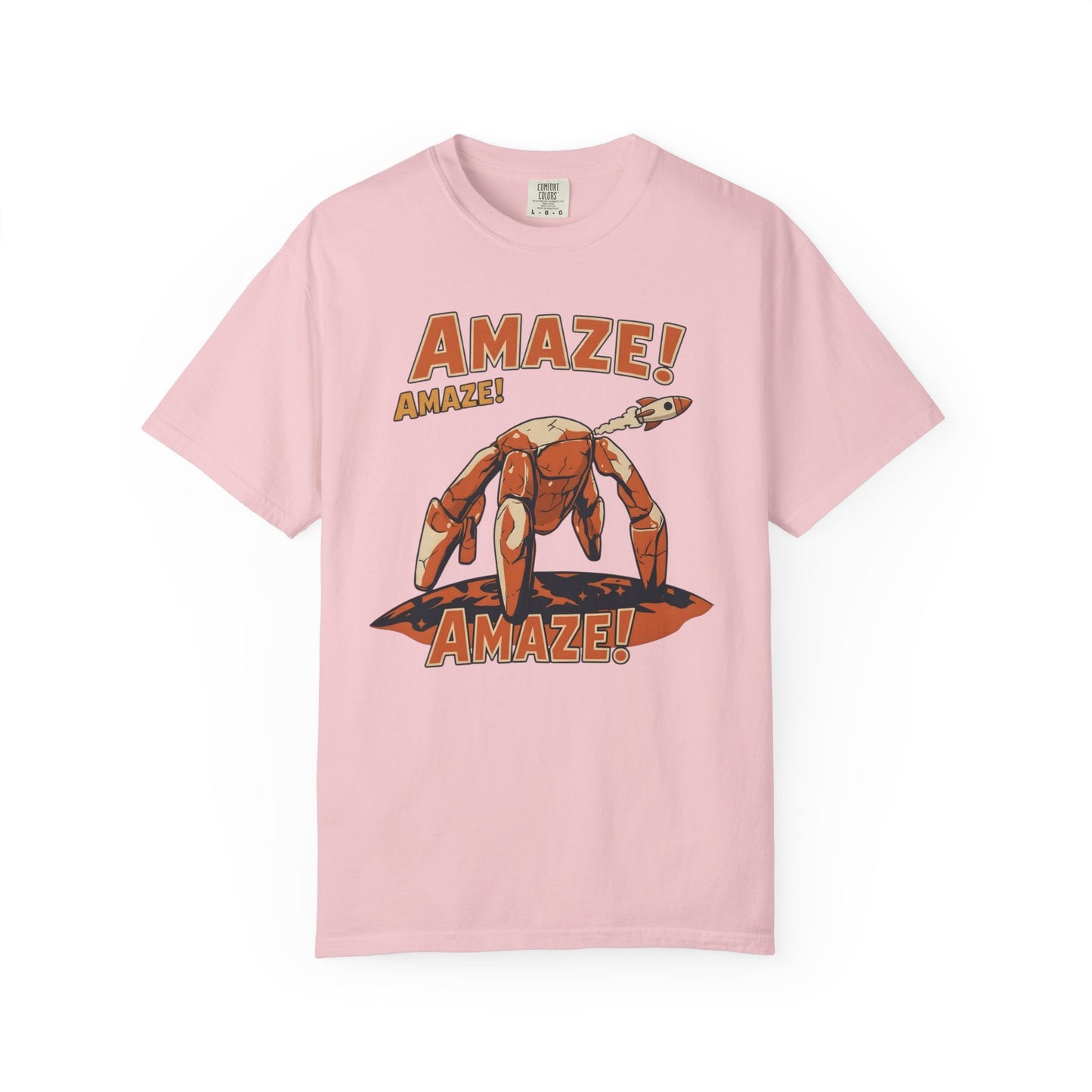 Amaze Rocky Comfort Colors Shirt in Blossom – sci-fi graphic tee, soft garment-dyed unisex fit