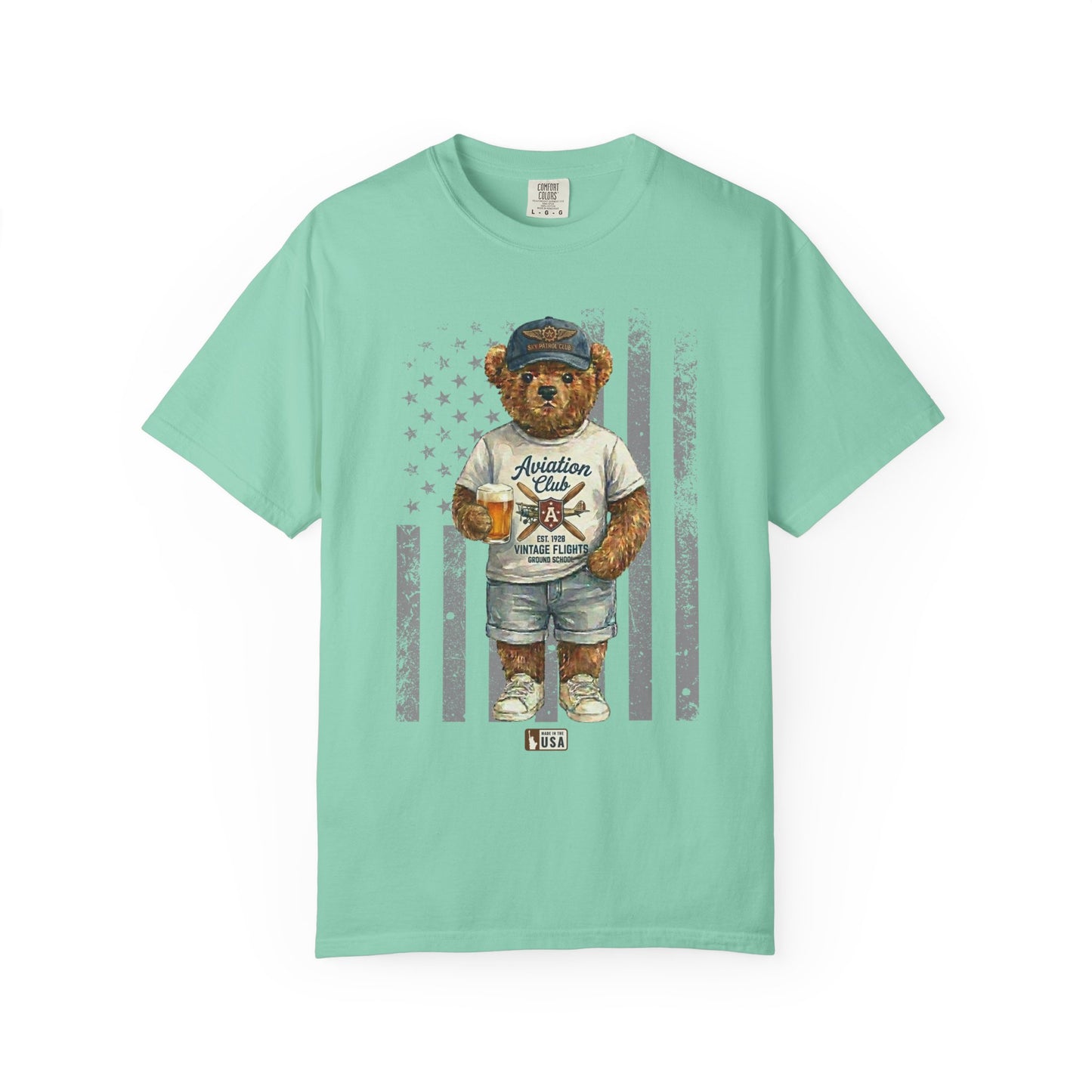 island reef t-shirt with a bear graphic and text on a white background