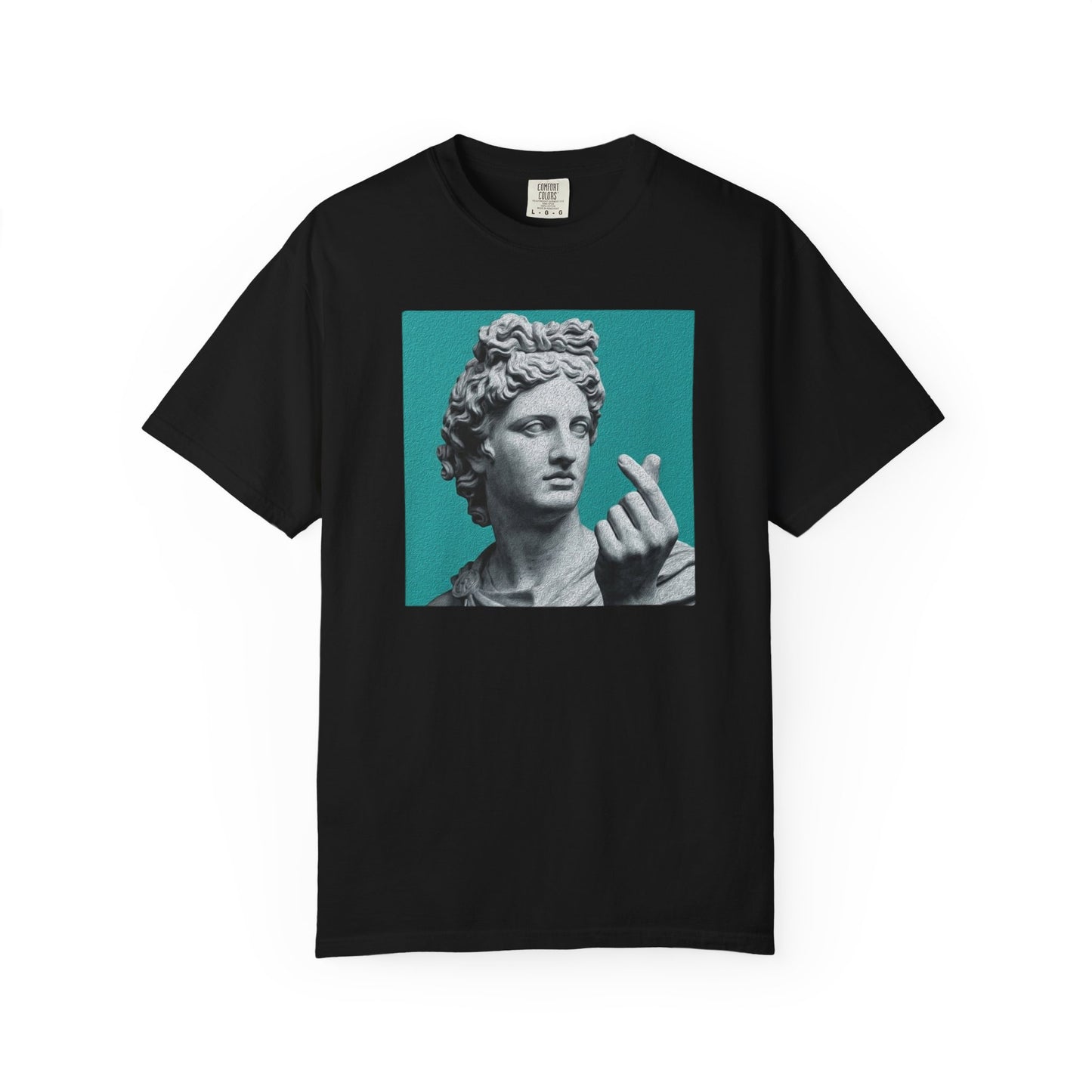 Statue Heart Gesture T-Shirt in Black — marble statue heart gesture graphic, vintage art garment-dyed tee