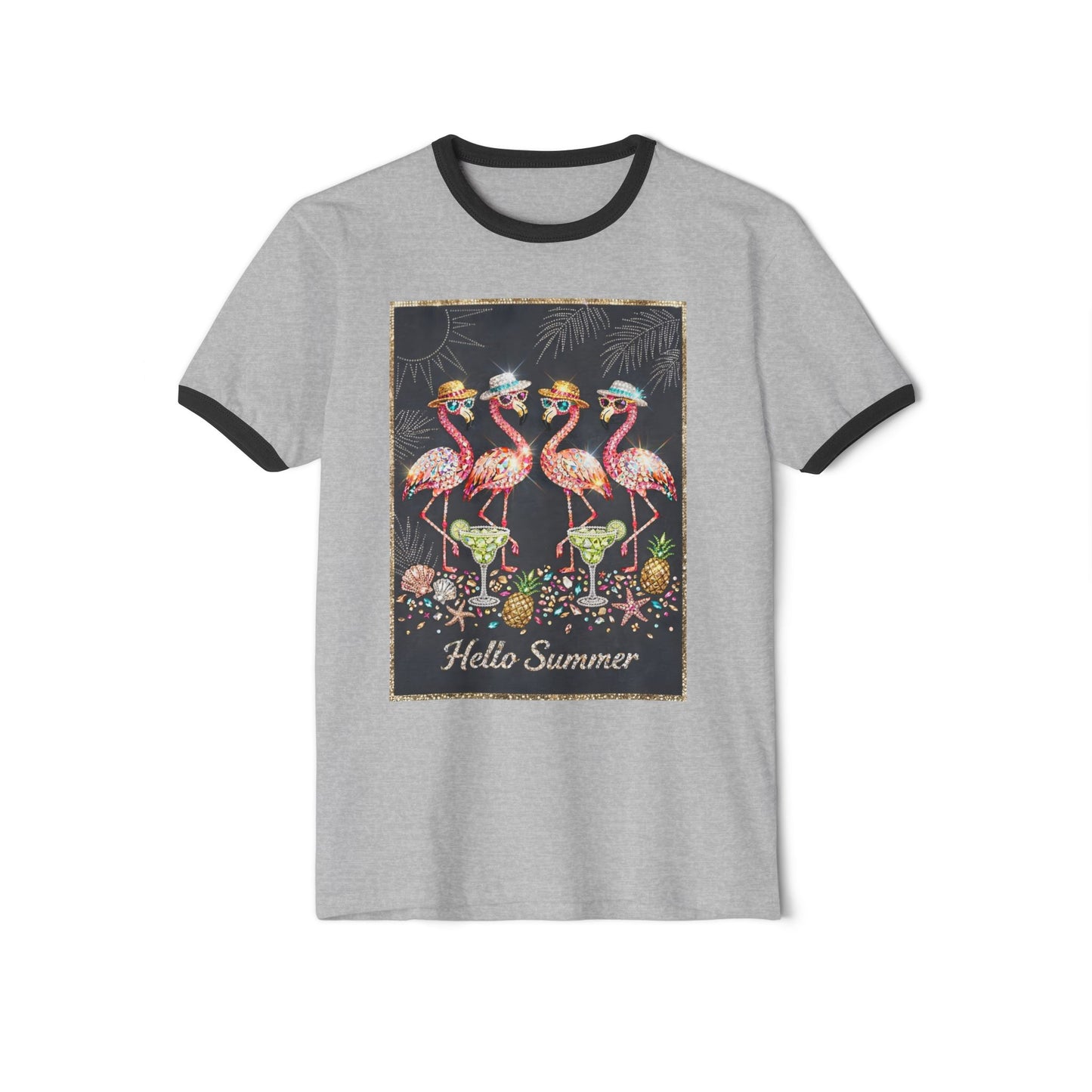 Hello Summer Flamingo Ringer T-Shirt