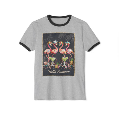 Hello Summer Flamingo Ringer T-Shirt