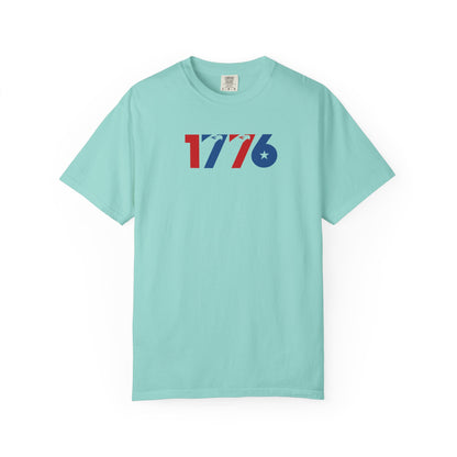 chalky mint t-shirt with '1776' design on a white background