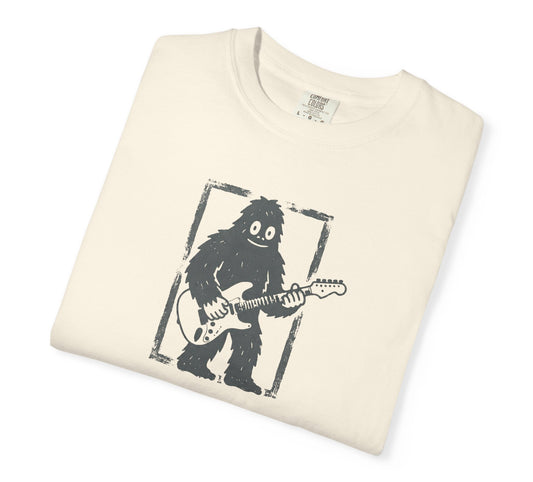 Ivory garment-dyed Bigfoot guitar graphic tee, heavyweight ring-spun cotton vintage band shirt