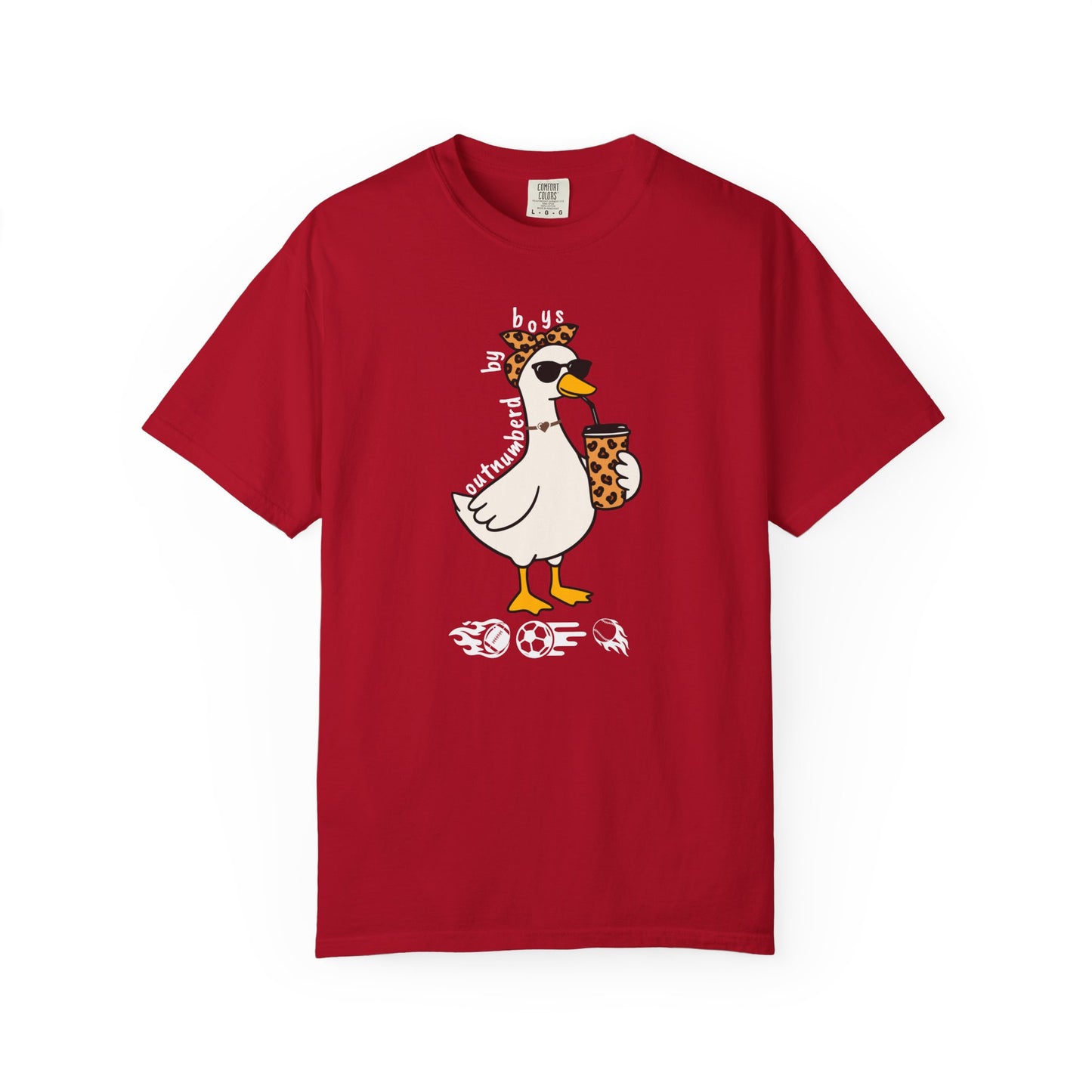 Comfort Colors funny boy mom goose shirt in red — garment dyed graphic tee
