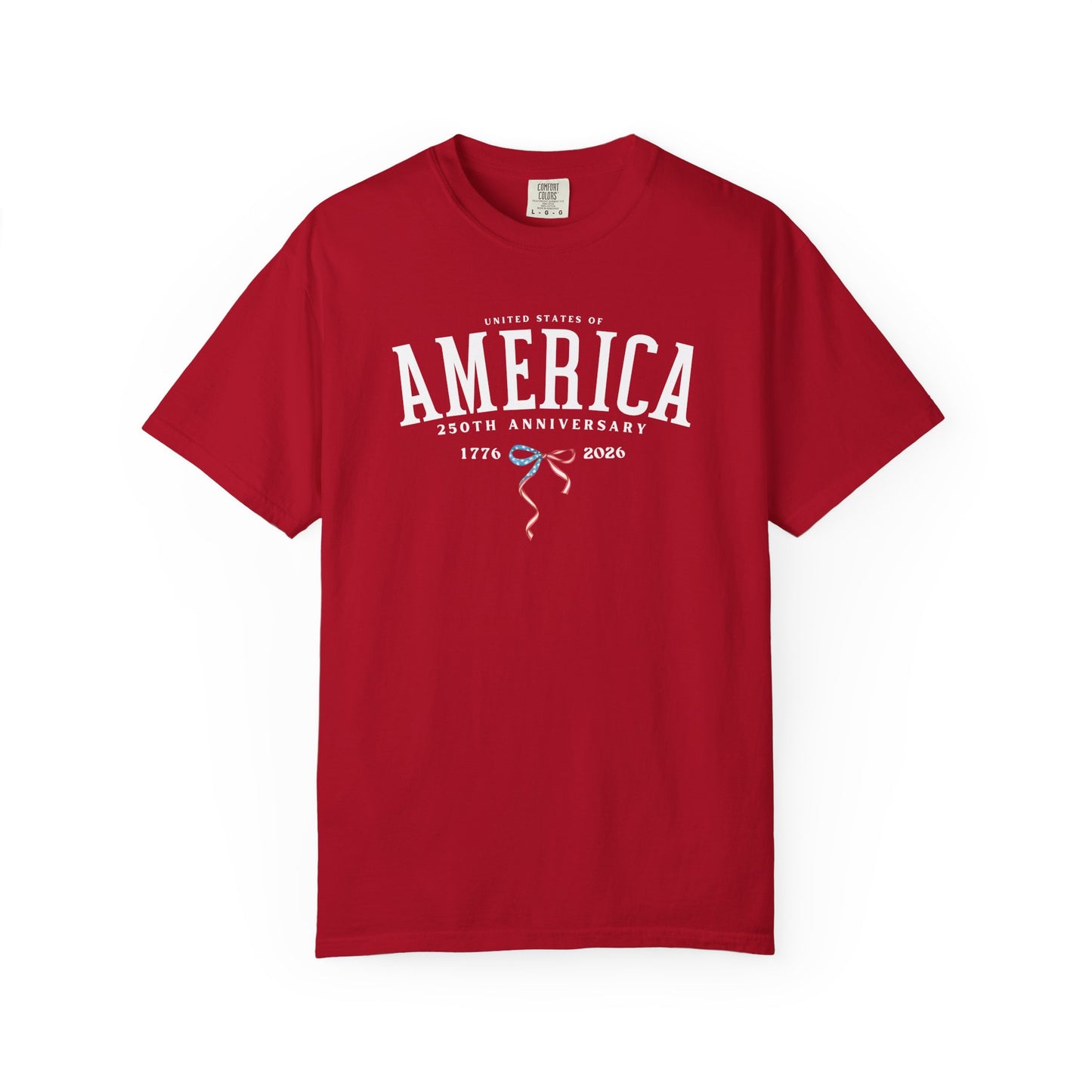 America 250th Anniversary T-Shirt in Red— vintage garment-dyed patriotic tee