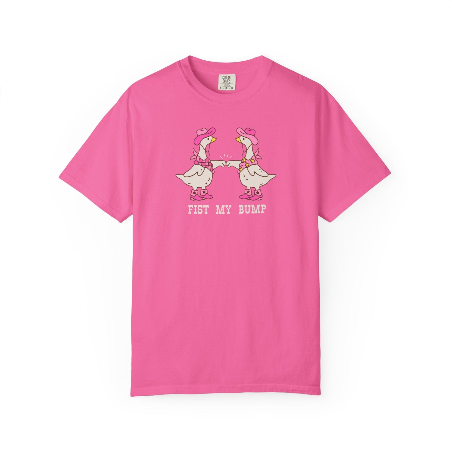 Funny Western Goose T-Shirt in Neon Pink — "Fist My Bump" silly graphic tee