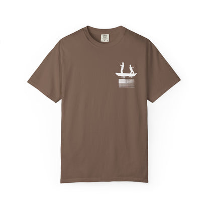 Fishing Flag T-Shirt in Espresso — American fishing gear graphic tee, front view