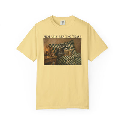 Raccoon Probably Reading Trash T-Shirt in Butter – Funny Bookish Graphic Tee