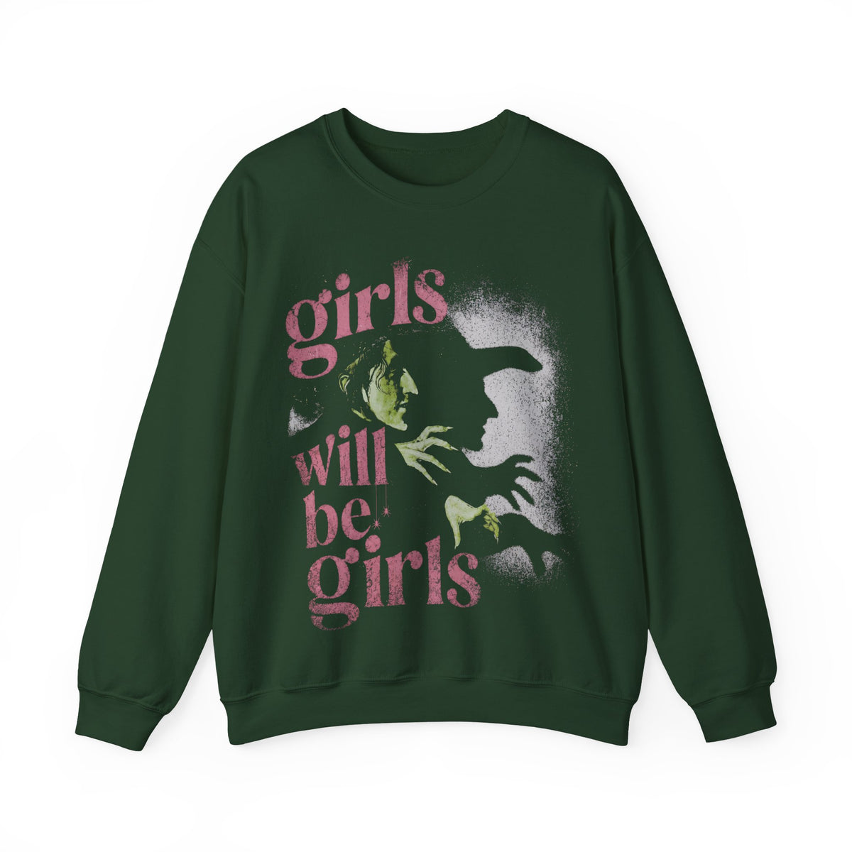 Girls Will Be Girls retro graphic crewneck sweatshirt in Forest Green 50/50 cotton-poly blend