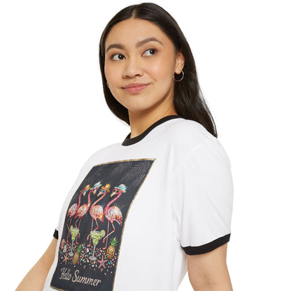 Hello Summer Flamingo Ringer T-Shirt