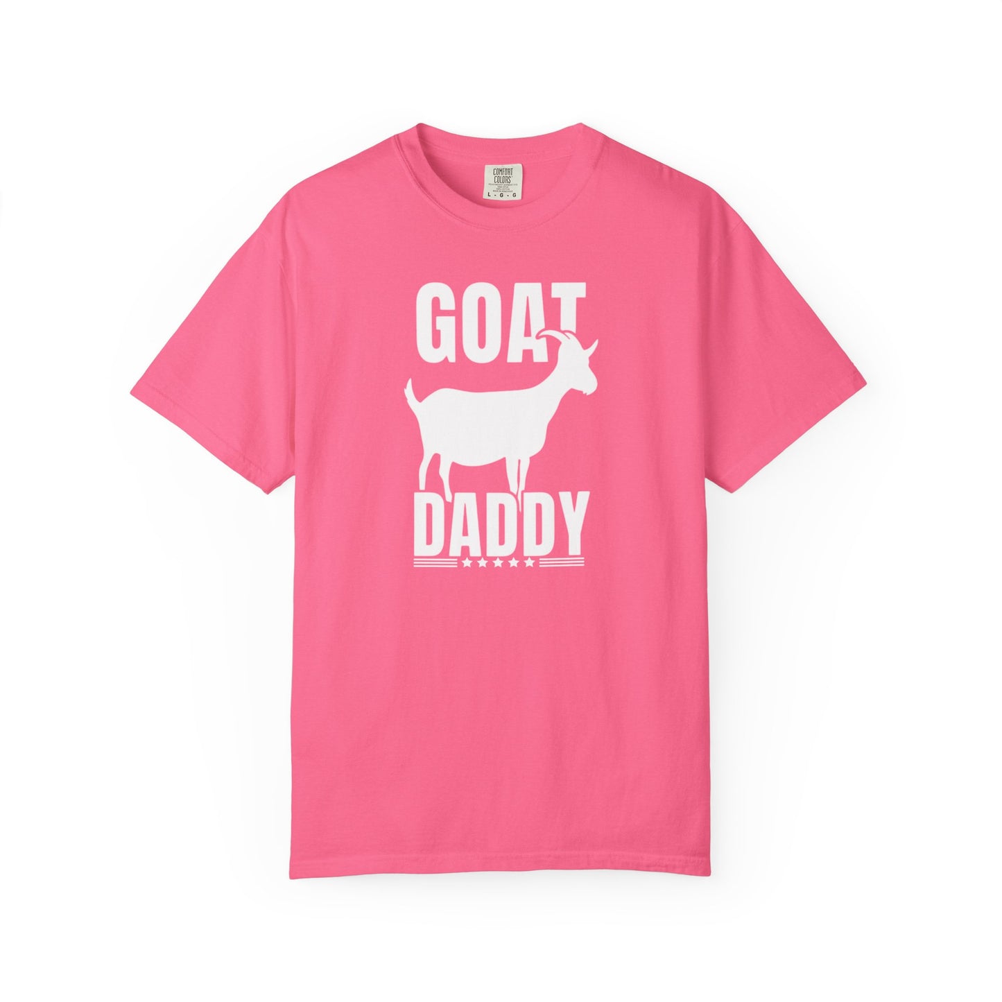 GOAT Daddy funny goat dad graphic tee in Crunchberry — Comfort Colors garment-dyed Father's Day shirt