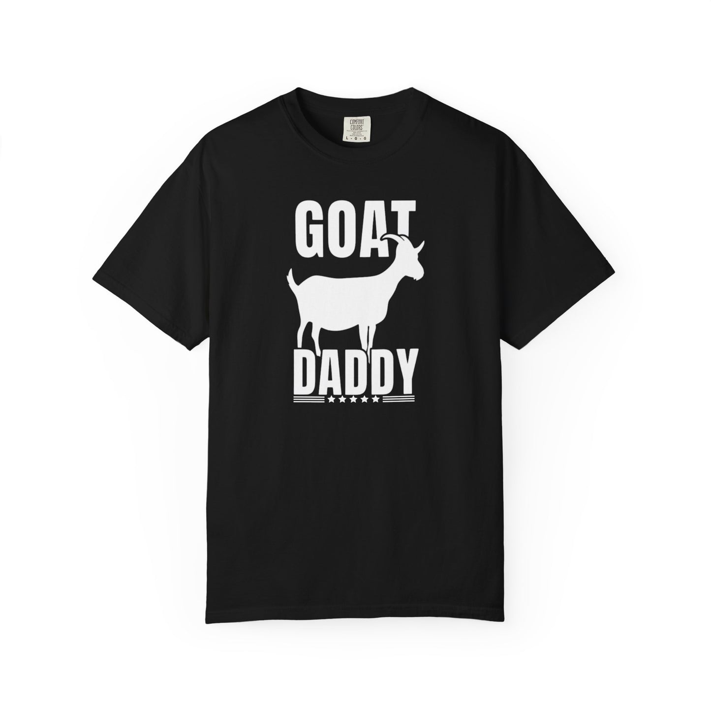 GOAT Daddy funny goat dad graphic tee in Black — Comfort Colors garment-dyed Father's Day shirt