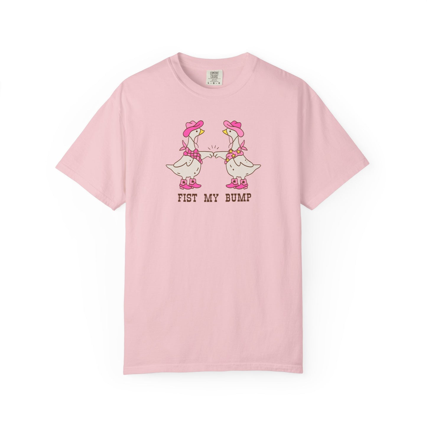 Funny Western Goose T-Shirt in Blossom — "Fist My Bump" silly graphic tee