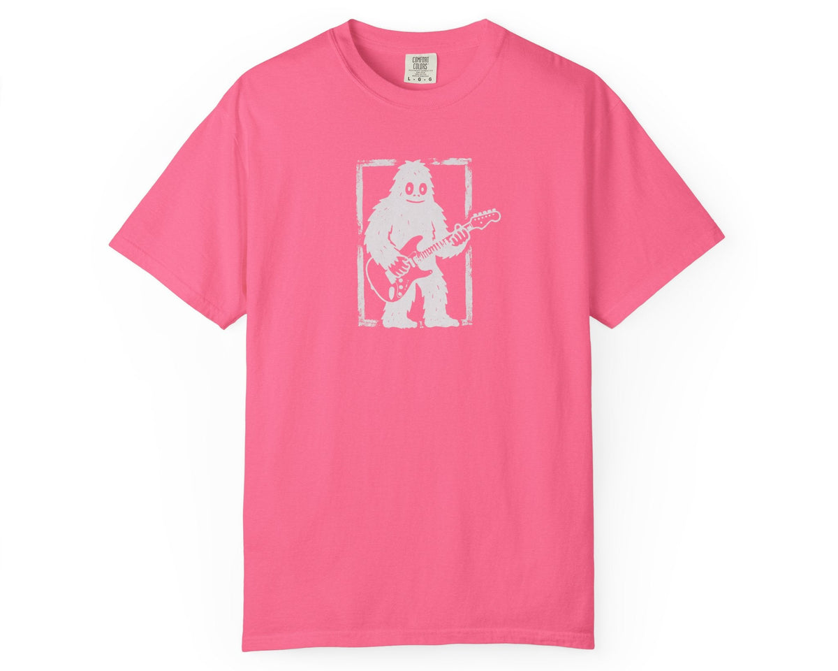 Crunchberry garment-dyed Bigfoot guitar graphic tee, heavyweight ring-spun cotton vintage band shirt