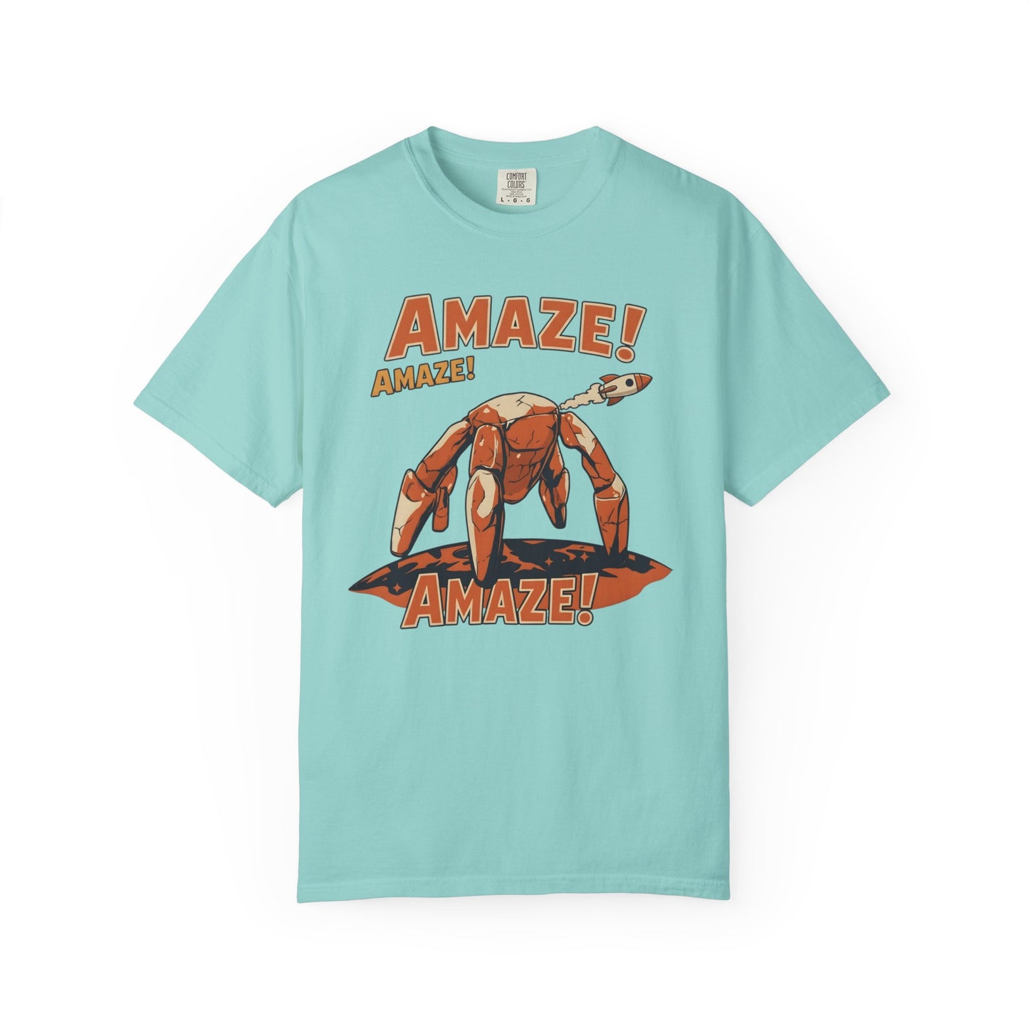 Amaze Rocky Comfort Colors Shirt in Chalky Mint – sci-fi graphic tee, soft garment-dyed unisex fit
