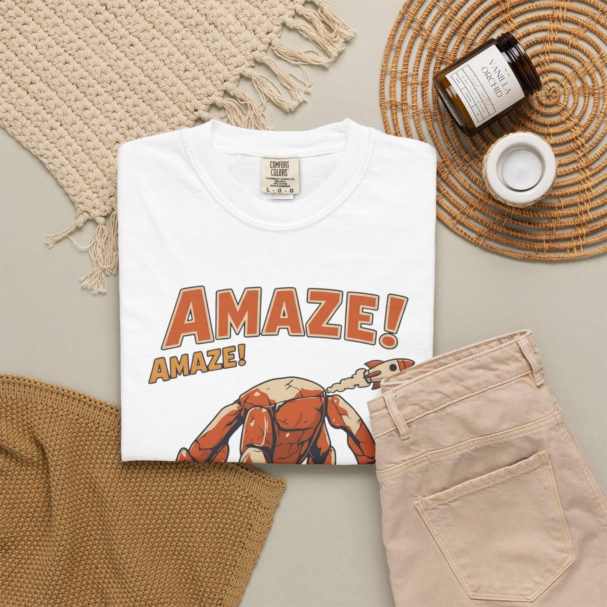 Amaze Rocky Comfort Colors Shirt in White – sci-fi graphic tee, soft garment-dyed unisex fit