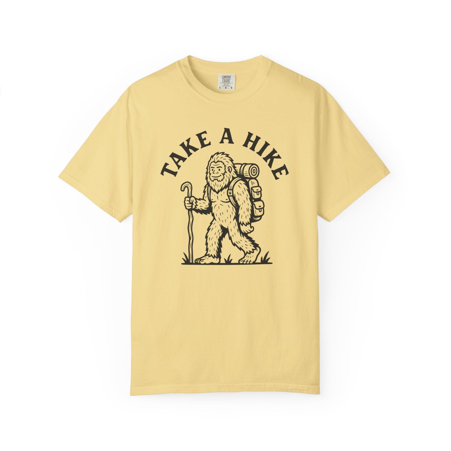 Take a Hike T-Shirt in Butter— Bigfoot hiking graphic tee