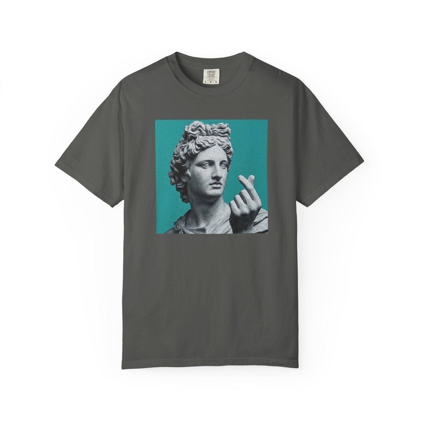 Statue Heart Gesture T-Shirt in Pepper— marble statue heart gesture graphic, vintage art garment-dyed tee