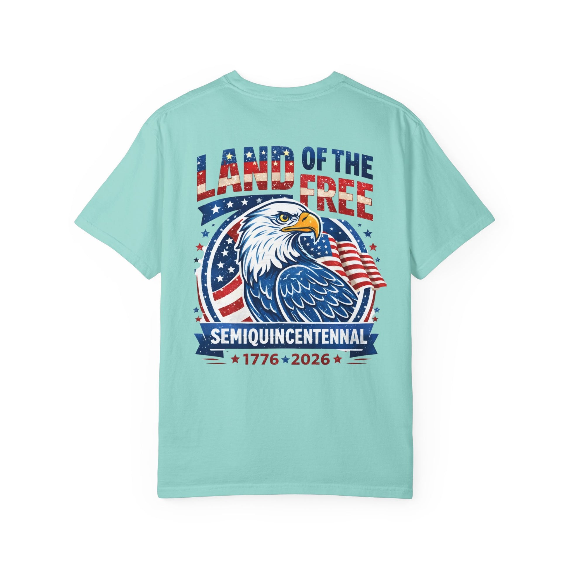 chalky mint
 t-shirt with an eagle graphic and text on a white background