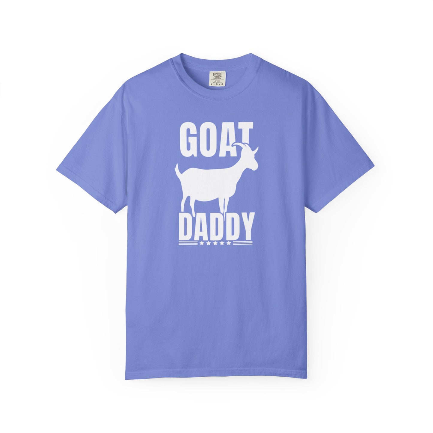 GOAT Daddy funny goat dad graphic tee in flo blue— Comfort Colors garment-dyed Father's Day shirt