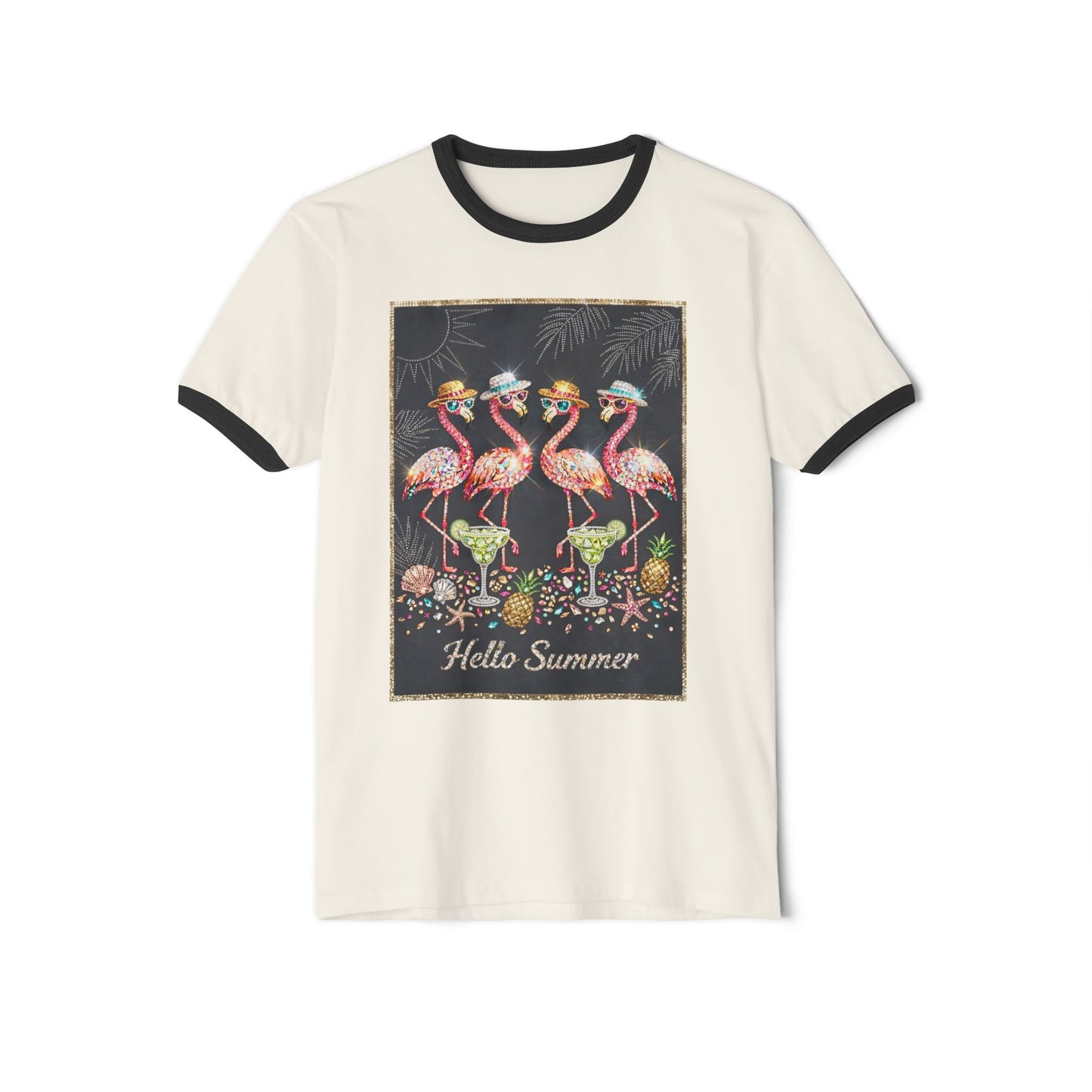 Hello Summer Flamingo Ringer T-Shirt