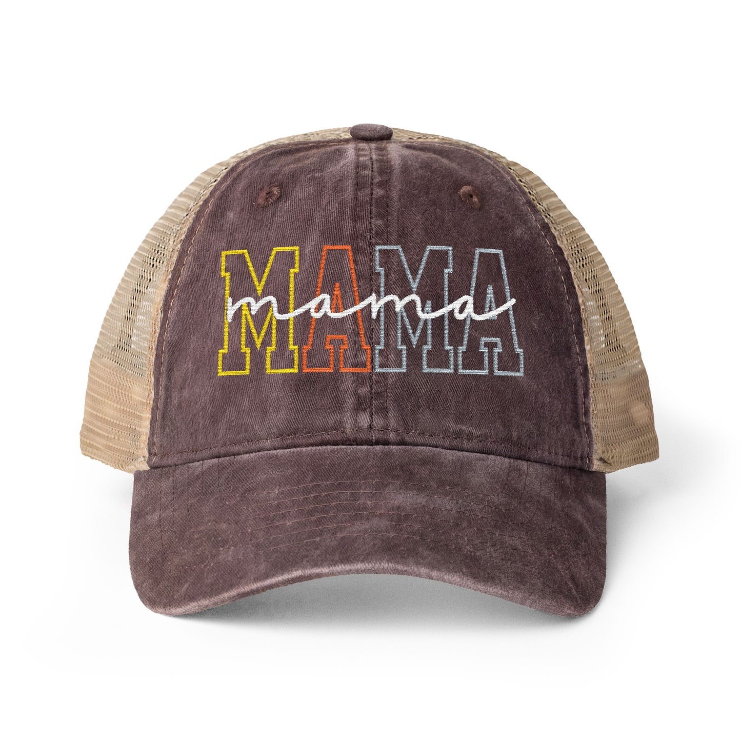 Embroidered MAMA Washed Mesh-Back Cap