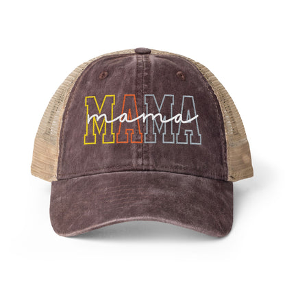 Embroidered MAMA Washed Mesh-Back Cap