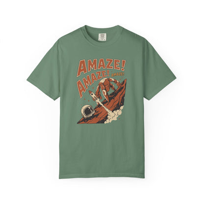Amaze Rocky Comfort Colors Shirt in Light Green – sci-fi graphic tee, soft garment-dyed unisex fit