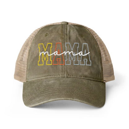 Embroidered MAMA Washed Mesh-Back Cap