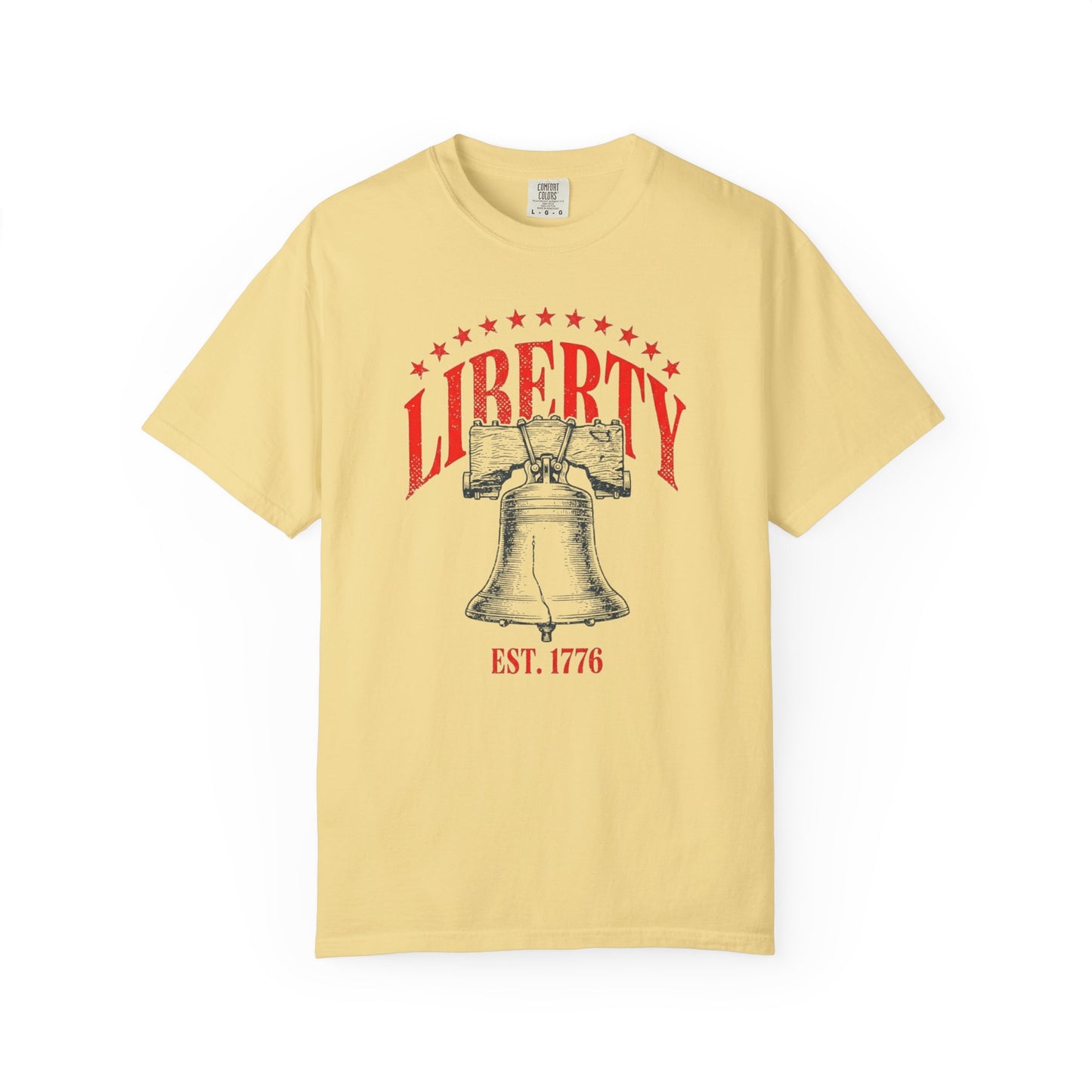 Liberty Bell T-Shirt EST. 1776 in Butter — vintage garment-dyed patriotic tee
