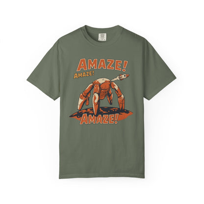 Amaze Rocky Comfort Colors Shirt in Moss – sci-fi graphic tee, soft garment-dyed unisex fit