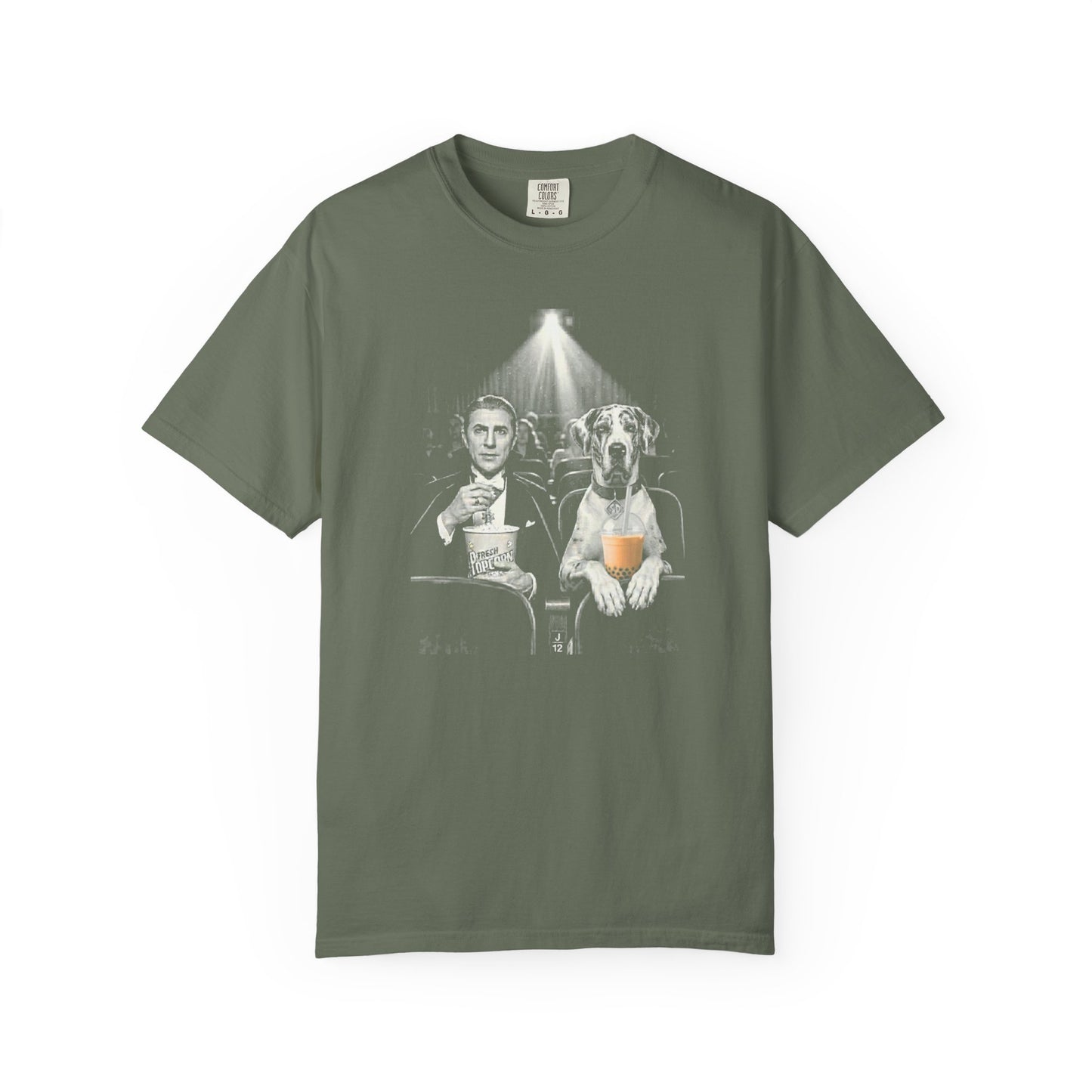 Movie Night Dracula & Great Dane T-Shirt Scary Movie Dog Graphic Tee – Moss