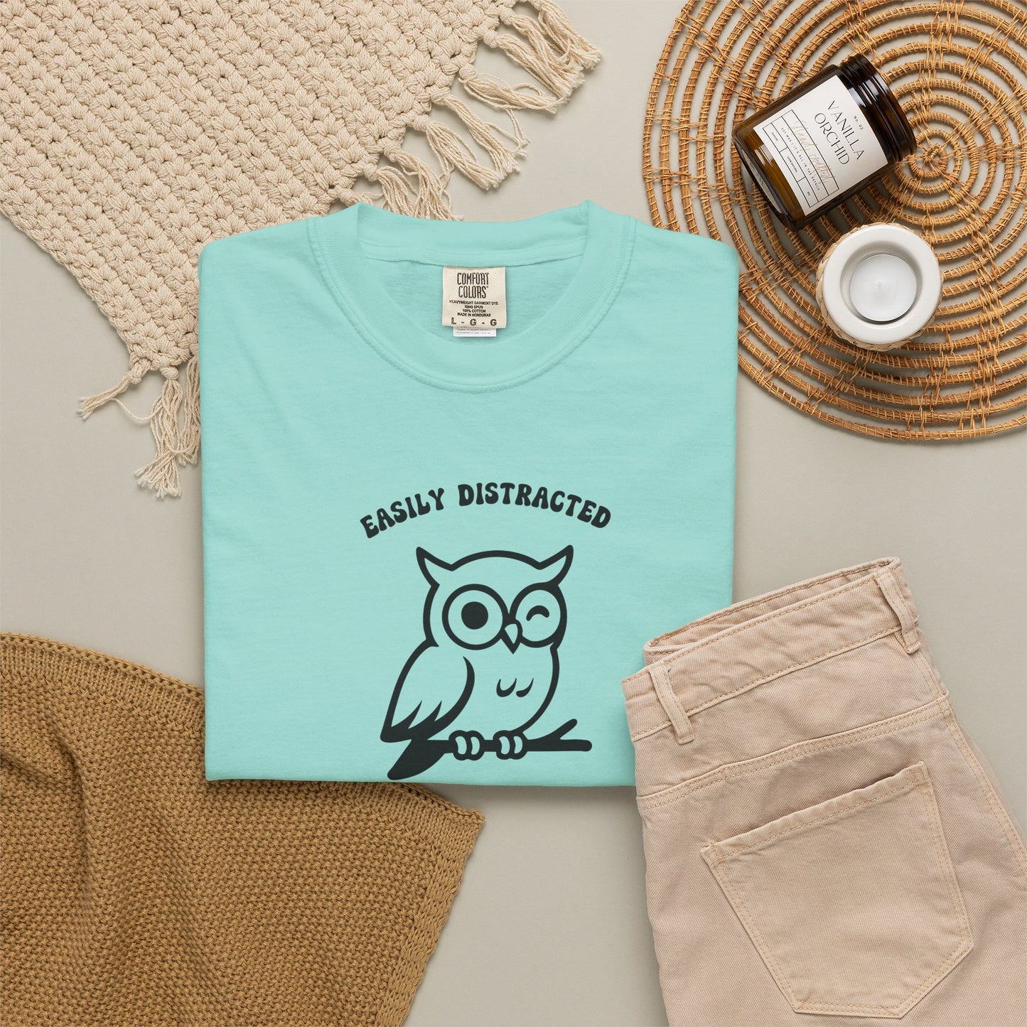asily Distracted by Hooters funny owl graphic tee in Chalky mint – GodaStudio